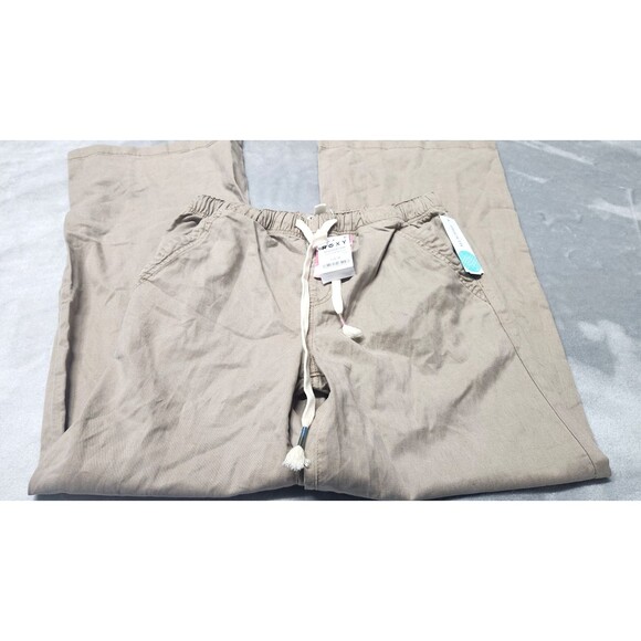 Roxy Women's Medium Beige Sunset View Wide Leg Linen Blend Pants NWT - Picture 1 of 13